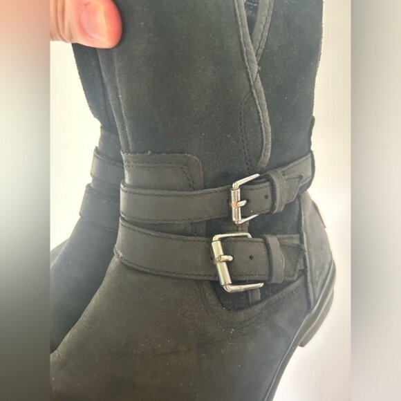 UGG Simmens Waterproof Leather Boots Black Buckle Belted Biker Moto - Picture 8 of 10